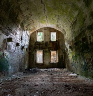 Inside the Austrian fortress Landro in the Dolomite Alps of South Tirol, an architectural remain of