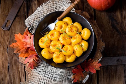 Delicious autumn dumplings with Hokkaido pumpkin puree