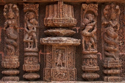 Erotic statues carved on wall of Konarak Sun temple, Orissa, India Unesco World Heritage site