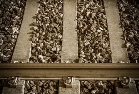 Close-up of a speedway railroad. Sepia color effect vintage style