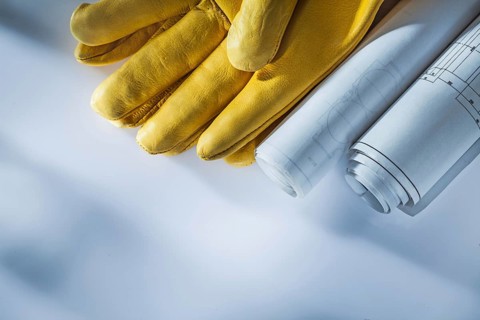Blueprints leather safety gloves on white background