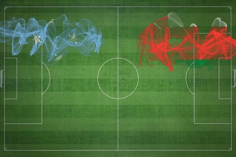Micronesia vs Oman Soccer Match, national colors, national flags, soccer field, football game,