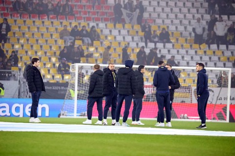Bosnian players and staff inspecting the pitch in front of the UEFA Nations League match: Germany v