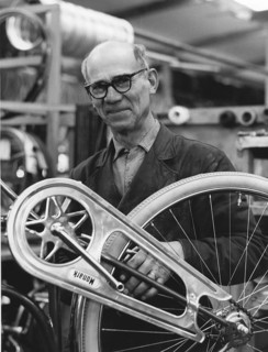 Factory in the 1950s. A worker at the bicycle and motorcycle company Monark in Sweden. He is