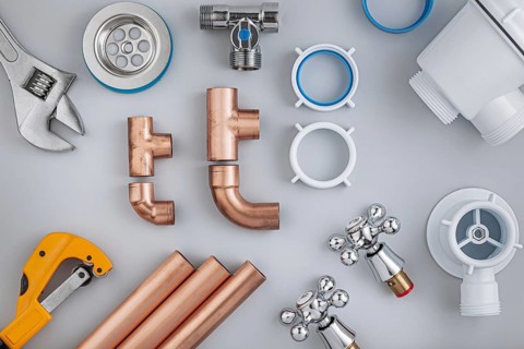 Accessories Of Bathroom Plumbing On White Background
