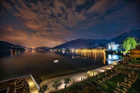 A view of the bay of Gravedona on Lake Como at night in summer