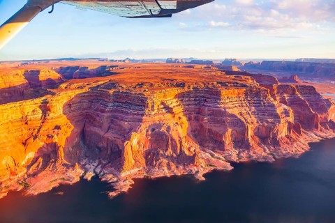 Photo from a bird's eye view. Lake Powell is a reservoir on the Colorado River. USA. States of Utah