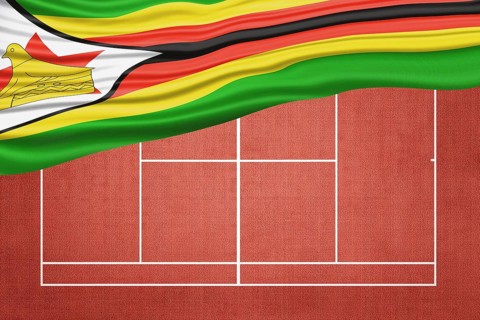 Zimbabwe Flag on Clay Tennis Court, Sports Symbol