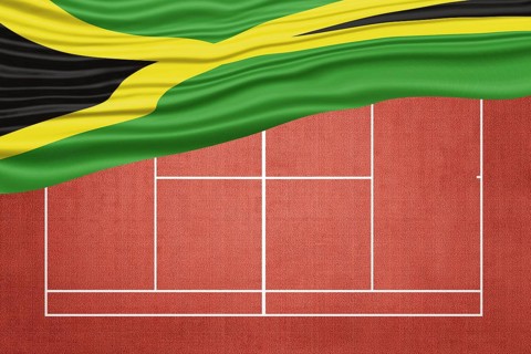 Jamaica Flag on Clay Tennis Court, Sports Symbol
