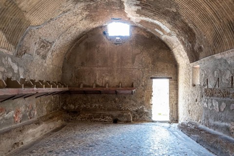 HERCULANEUM, ITALY, MAY 05, 2022, Ancient ladys themral baths in the Roman city of Herculaneum