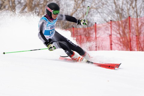 Giant slalom Russian Men's Alpine Skiing Championship. Mountain skier Pavel Nikolaev Krasnoyarsk