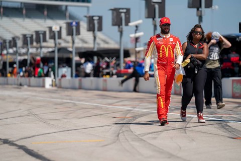 NASCAR Cup Series Driver Bubba Wallace (23) takes to the track to practice for the Autotrader