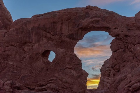 Sunset over Turret Arch in the Arches National Park, USA