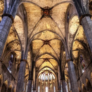 Interior of Santa Maria del Mar, the most beautiful gothic church in Barcelona