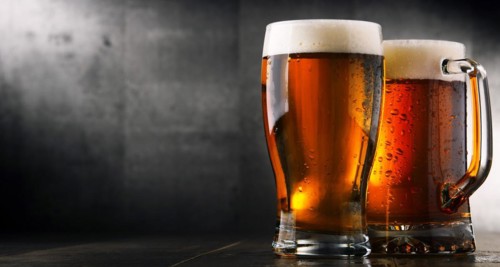 Composition with two glasses of beer