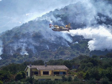 A picture of fire fighters in the sky