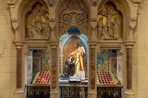 Cobh, Ireland, 15 August, 2022: close-up view of one of the side chapels inside the Cobh Cathedral