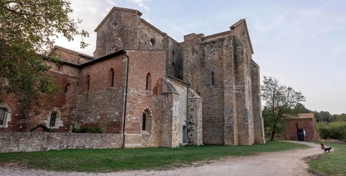 Ruin of the medieval Cistercian monastery San Galgano in the Tuscany, Italy