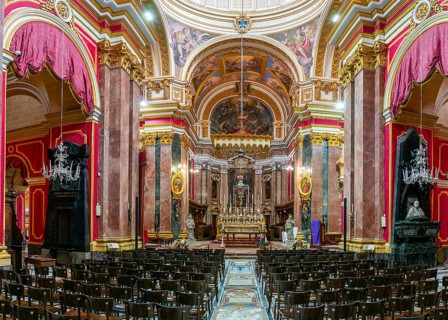 Mdina, Malta, 22 December, 2023: view of the central nave and altar in the Metropolitan Cathedral