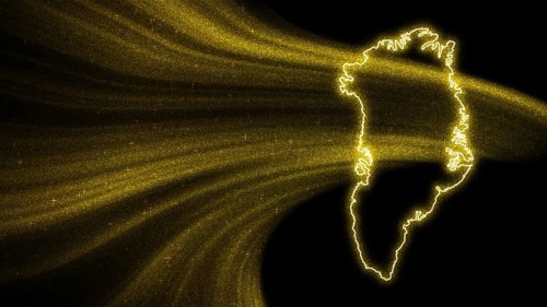 Map of Greenland, Gold glitter map on dark background
