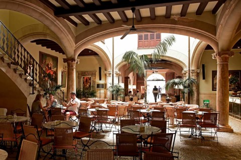 Grand Cafe Cappuccino in a former city palace with inner courtyard, inner courtyard in the Sant