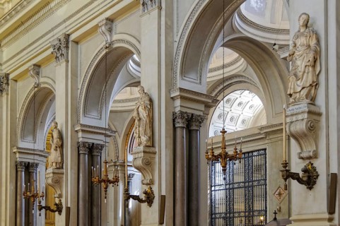 Statues of Saints in the aisle of the Cathedral (Duomo) of Palermo dedicated to the Assumption of