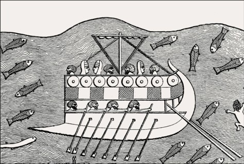 Phoenician ship with two rows of oars, 8th century