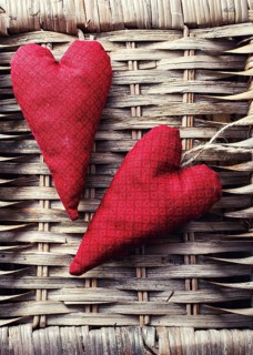Handmade heart fabric Valentine', s day on wooden table