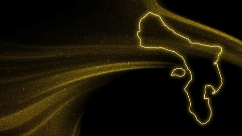 Map of Caribbean Netherlands, Gold glitter map on dark background