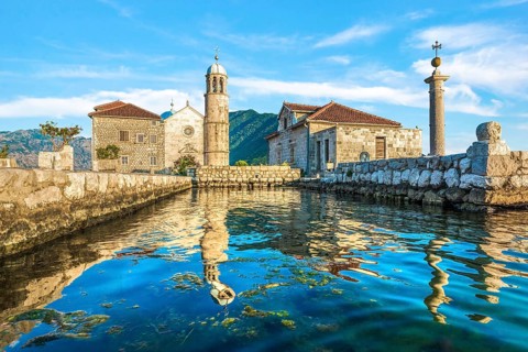 Dawn over Our Lady of the Rocks church in Perast
