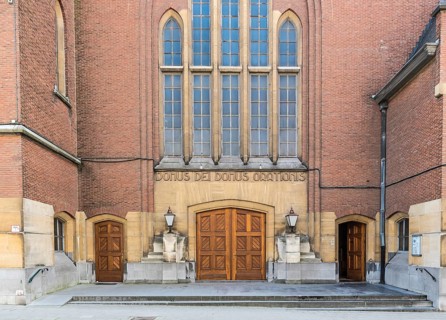 Brussels, Belgium, 07 03 2019, Facade of the catholic church of the sacred heart