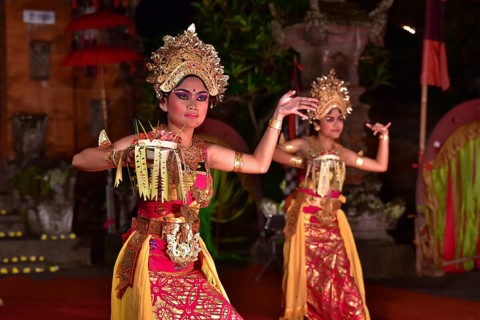 Performers of Balinese dance, an ancient dance tradition in Bali island, Indonesia