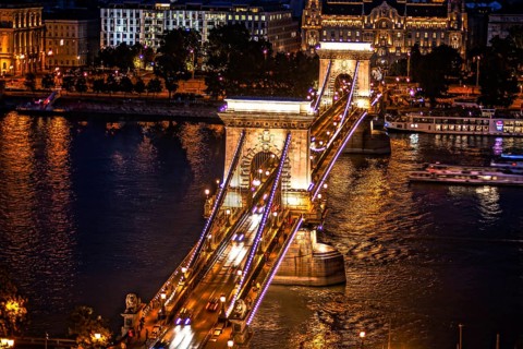 Night view of St. Ishtovan Cathedral. Shooting Location: Hungary, Budapest