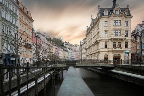 Cityscape in winter. Cityscape with historic buildings in an old town from the Baroque period.