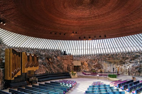 Temppeliaukio rock church famous modern architecture landmark interior in helsinki finland