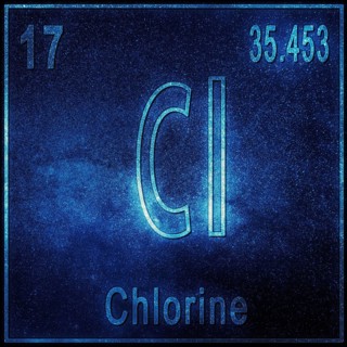 Chlorine chemical element, Sign with atomic number and atomic weight, Periodic Table Element