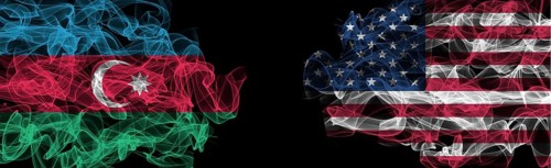 Flags of Azerbaijan and USA on Black background, Azerbaijan vs USA Smoke Flags