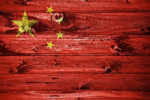 China flag on wooden planks background wood flag