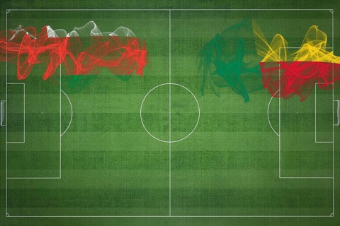Oman vs Benin Soccer Match, national colors, national flags, soccer field, football game,