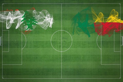 Lebanon vs Benin Soccer Match, national colors, national flags, soccer field, football game,