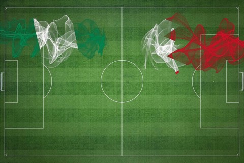 Nigeria vs Bahrain Soccer Match, national colors, national flags, soccer field, football game,