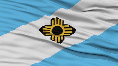 Closeup Madison Flag, Capital of Wisconsin State, Flying in the Wind