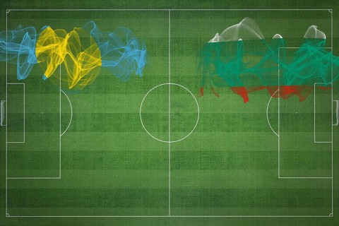 Palau vs Bulgaria Soccer Match, national colors, national flags, soccer field, football game,