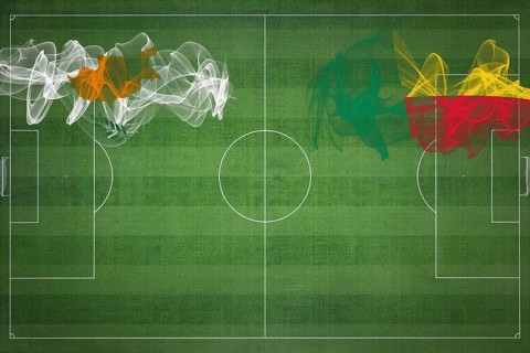 Cyprus vs Benin Soccer Match, national colors, national flags, soccer field, football game,