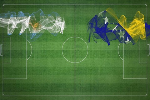 Argentina vs Bosnia and Herzegovina Soccer Match, national colors, national flags, soccer field,