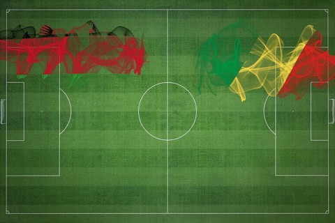 Malawi vs Congo Soccer Match, national colors, national flags, soccer field, football game,