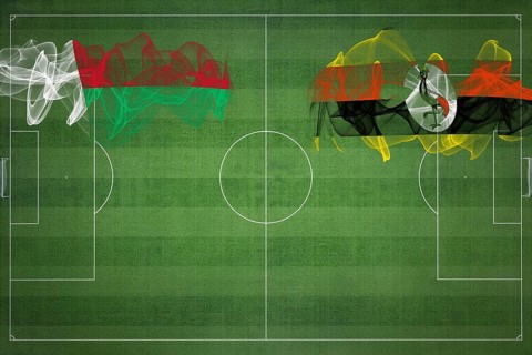 Madagascar vs Uganda Soccer Match, national colors, national flags, soccer field, football game,