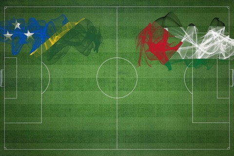 Solomon Islands vs Palestine Soccer Match, national colors, national flags, soccer field, football