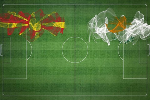North Macedonia vs Cyprus Soccer Match, national colors, national flags, soccer field, football