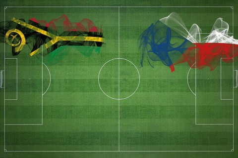 Vanuatu vs Czech Republic Soccer Match, national colors, national flags, soccer field, football